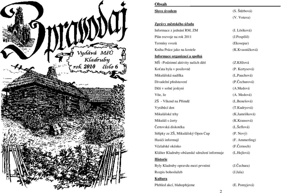 Kertysová) Mikulášská nadílka (L.Pauchová) Divadelní představení (P.Čechurová) Děti v solné jeskyni (A.Medová Víte, že (A. Medová) ZŠ - Víkend na Přimdě (L.Benešová) Vyráběcí den (T.