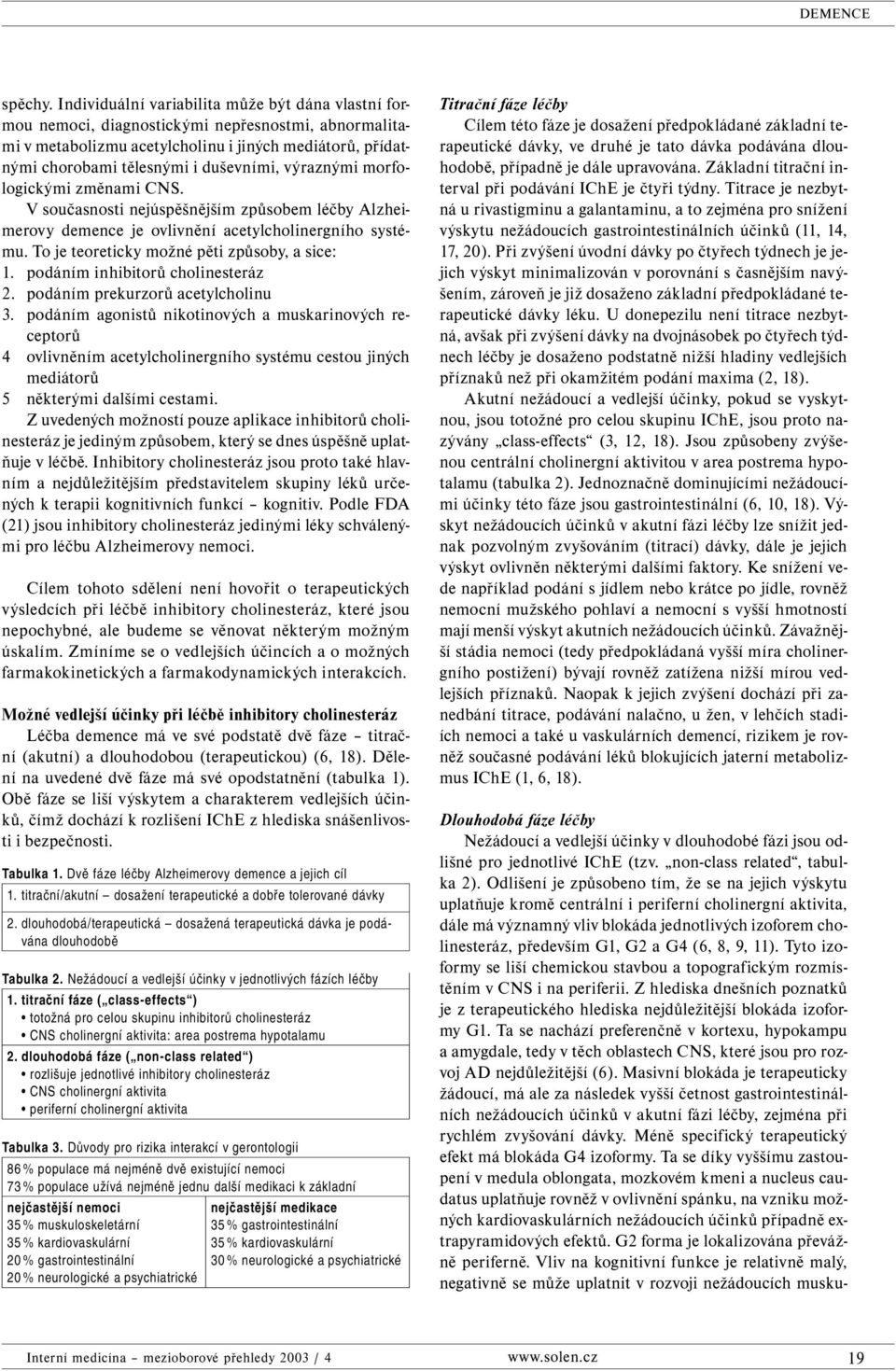 výraznými morfologickými změnami CNS. V současnosti nejúspěšnějším způsobem léčby Alzheimerovy demence je ovlivnění acetylcholinergního systému. To je teoreticky možné pěti způsoby, a sice: 1.