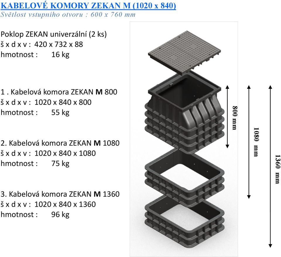 Kabelová komora ZEKAN M 800 š x d x v : 1020 x 840 x 800 hmotnost : 55 kg 2.