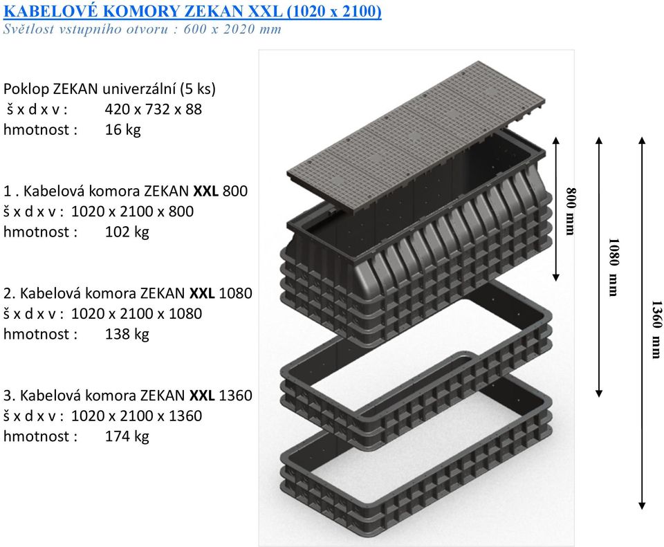 Kabelová komora ZEKAN XXL 800 š x d x v : 1020 x 2100 x 800 hmotnost : 102 kg 2.