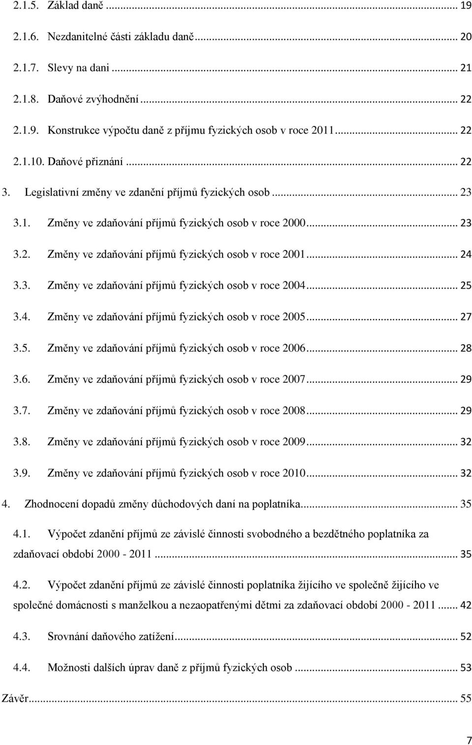 .. 24 3.3. Změny ve zdaňování příjmů fyzických osob v roce 2004... 25 3.4. Změny ve zdaňování příjmů fyzických osob v roce 2005... 27 3.5. Změny ve zdaňování příjmů fyzických osob v roce 2006... 28 3.