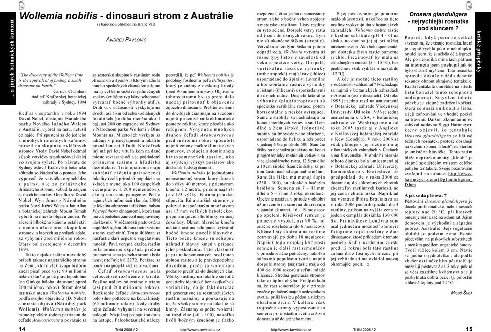 Carrick Chambers riaditeľ Kráľovskej botanickej záhrady v Sydney, 1994 Keď sa v septembri v roku 1994 David Nobel, dôstojník Národného parku Nového Južného Walesu v Austrálii, vybral na túru, netušil