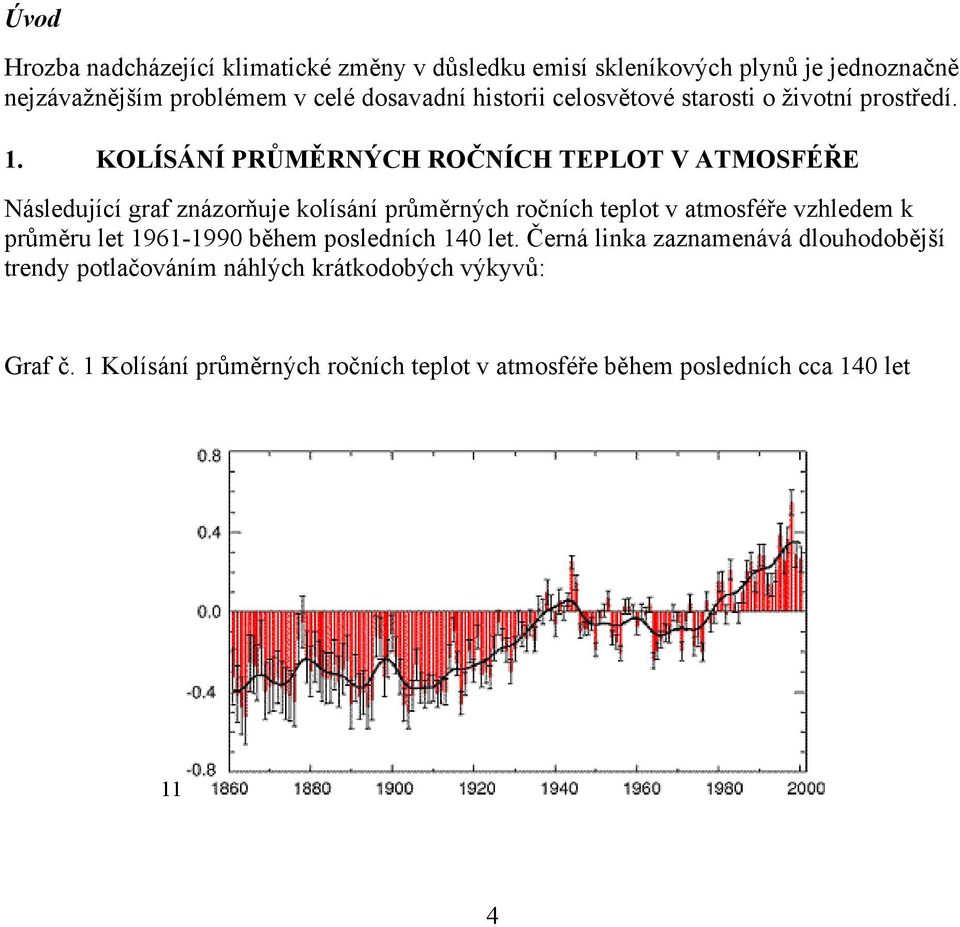 KOLÍSÁNÍ PRŮMĚRNÝCH ROČNÍCH TEPLOT V ATMOSFÉŘE Následující graf znázorňuje kolísání průměrných ročních teplot v atmosféře vzhledem k