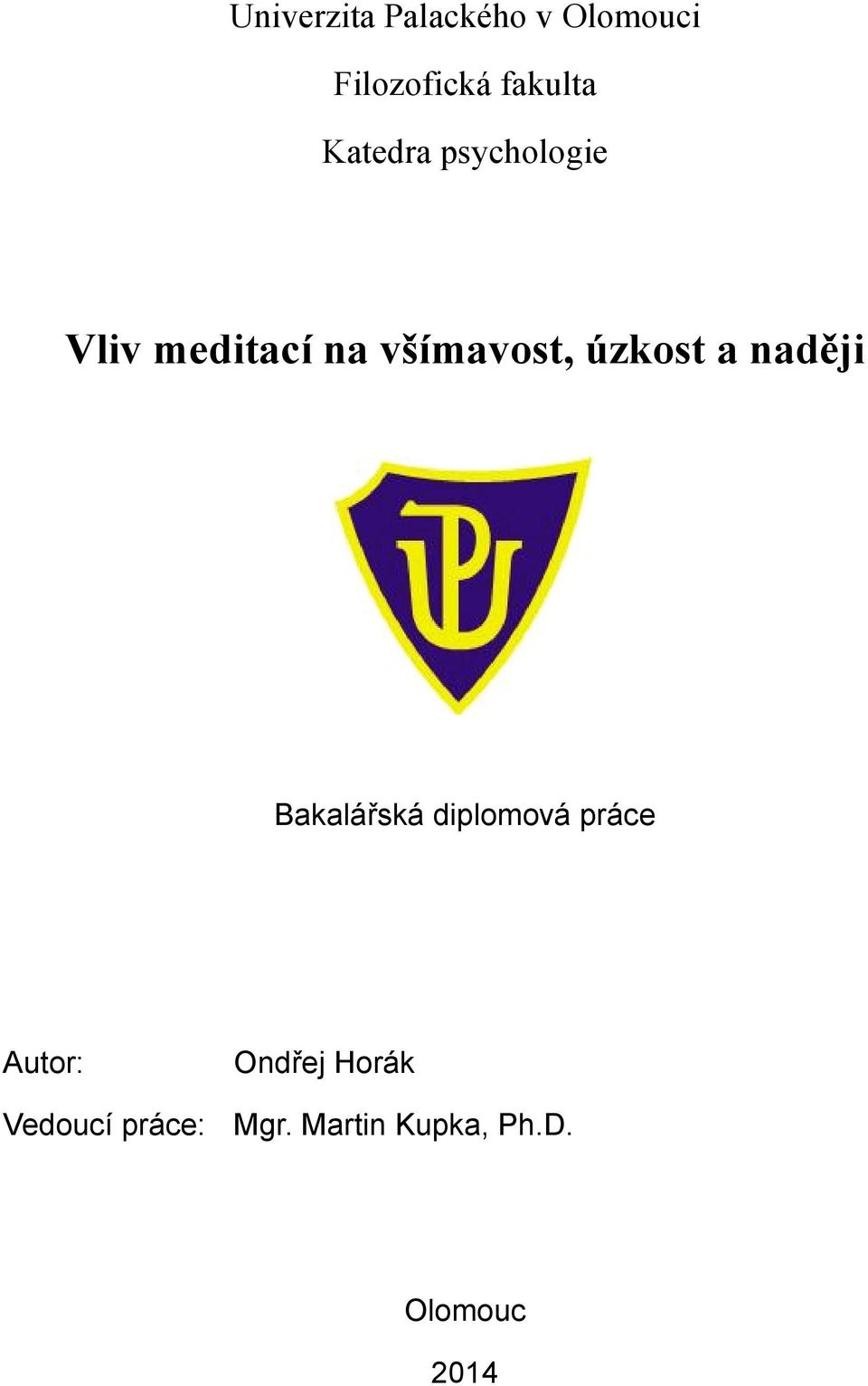 úzkost a naději Bakalářská diplomová práce Autor: