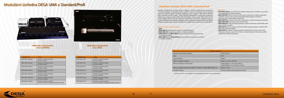 Je koncipována jako modulární systém, což umožňuje vytvořit optimální sestavu pro konkrétní aplikaci (minimální konfigurace je pro 2 snímače - DEGA UMA 2 Standard/ Profi a maximální pro 620 snímačů -