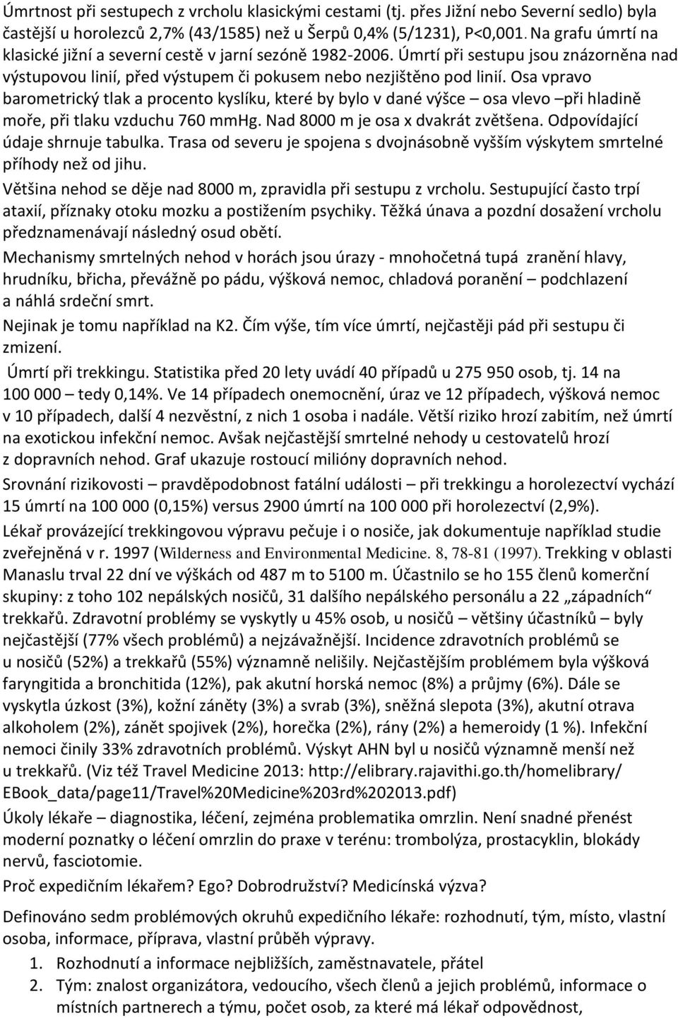 Osa vpravo barometrický tlak a procento kyslíku, které by bylo v dané výšce osa vlevo při hladině moře, při tlaku vzduchu 760 mmhg. Nad 8000 m je osa x dvakrát zvětšena.