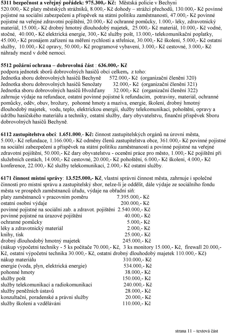 000,- léky, zdravotnický materiál, 15.000,- Kč drobný hmotný dlouhodobý majetek, 25.000,- Kč materiál, 10.000,- Kč vodné, stočné, 40.000,- Kč elektrická energie, 300,- Kč služby pošt, 13.