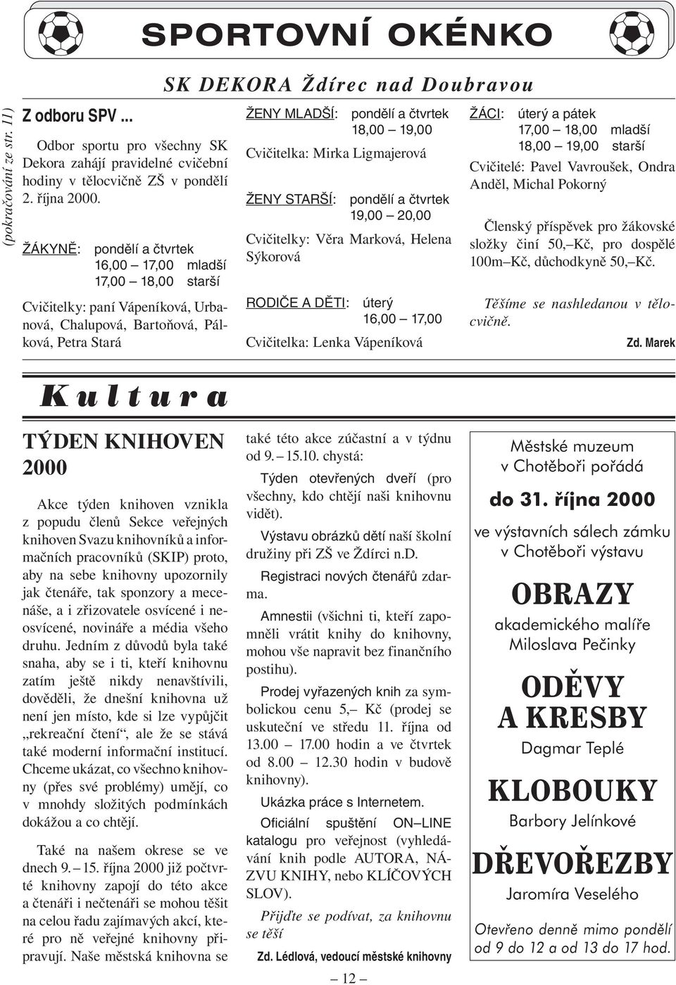 Marková, Helena Sýkorová ŽÁCI: úterý a pátek 17,00 18,00 mladší 18,00 19,00 starší Cvičitelé: Pavel Vavroušek, Ondra Anděl, Michal Pokorný Členský příspěvek pro žákovské složky činí 50, Kč, pro