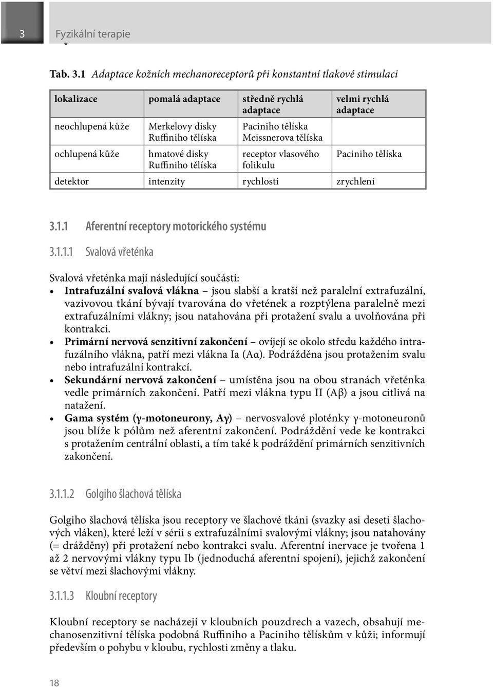 Ruffiniho tělíska Paciniho tělíska Meissnerova tělíska receptor vlasového folikulu velmi rychlá adaptace Paciniho tělíska detektor intenzity rychlosti zrychlení 3.1.