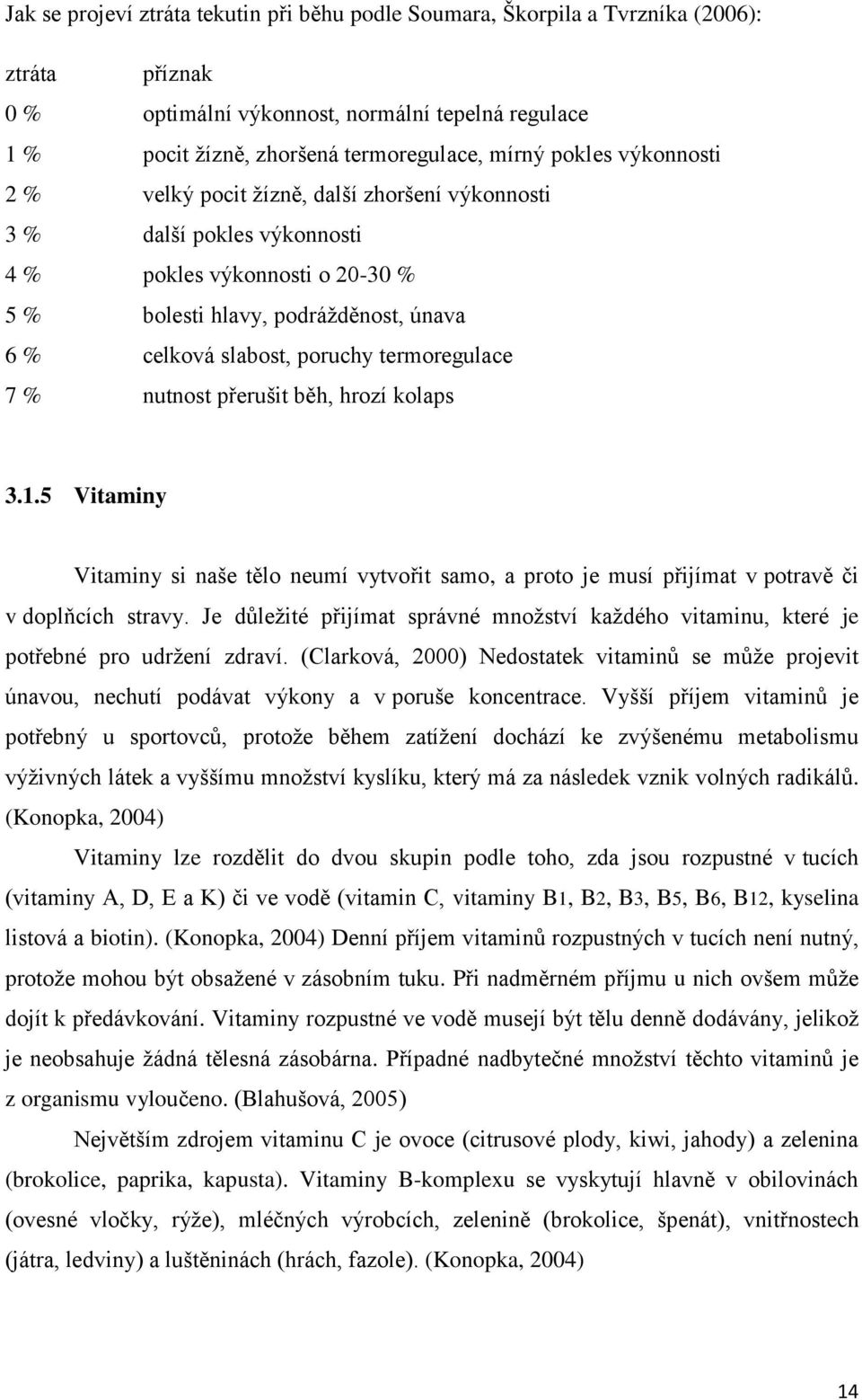 termoregulace 7 % nutnost přerušit běh, hrozí kolaps 3.1.5 Vitaminy Vitaminy si naše tělo neumí vytvořit samo, a proto je musí přijímat v potravě či v doplňcích stravy.