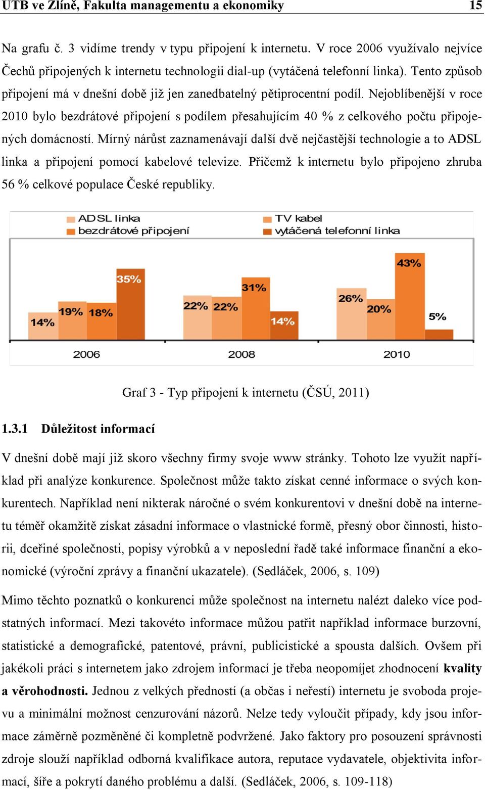 Nejoblíbenější v roce 2010 bylo bezdrátové připojení s podílem přesahujícím 40 % z celkového počtu připojených domácností.