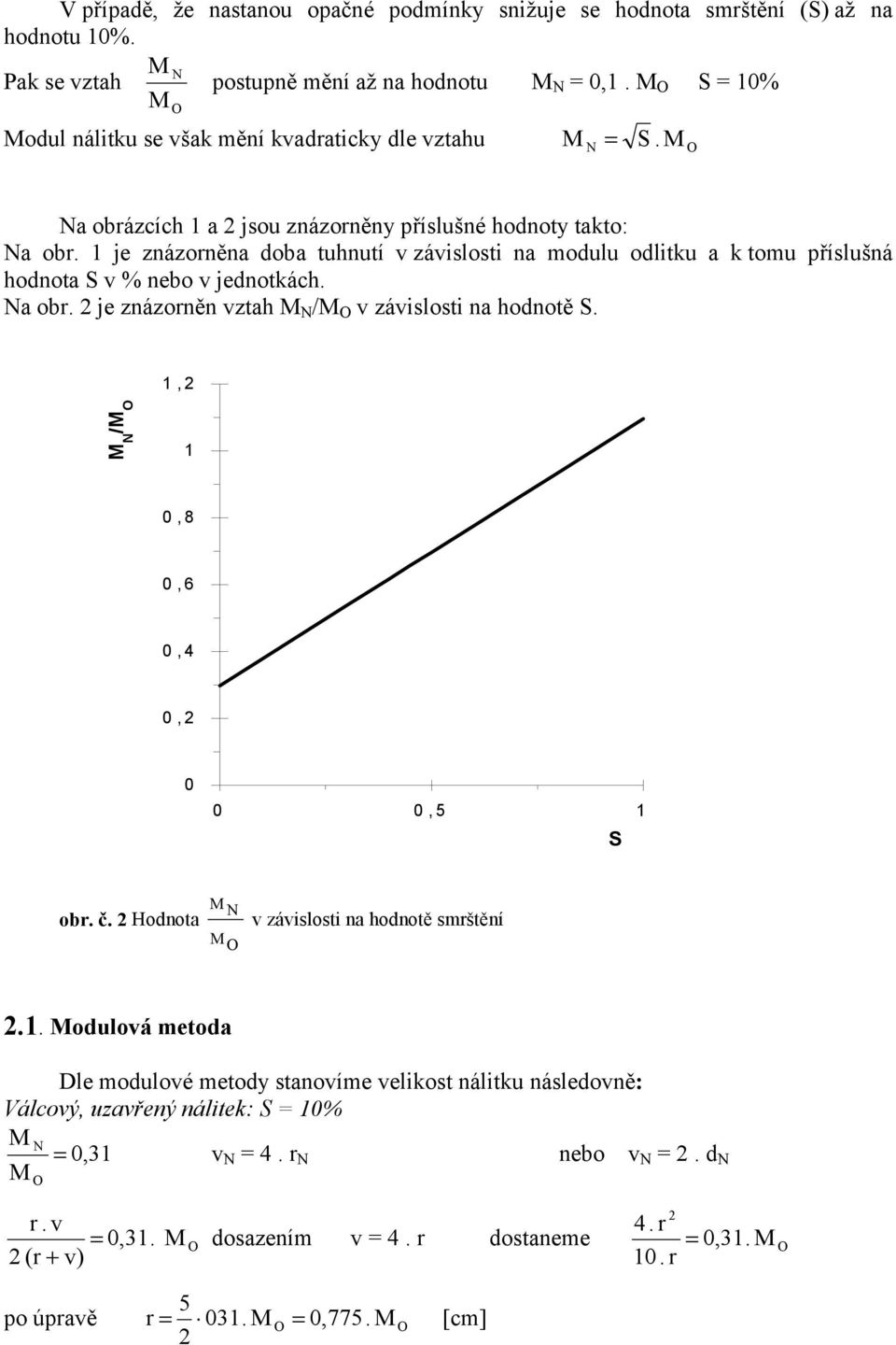 1 je znázorněna doba tuhnutí v závislosti na modulu odlitku a k tomu příslušná hodnota S v % nebo v jednotkách. a obr. je znázorněn vztah / v závislosti na hodnotě S.