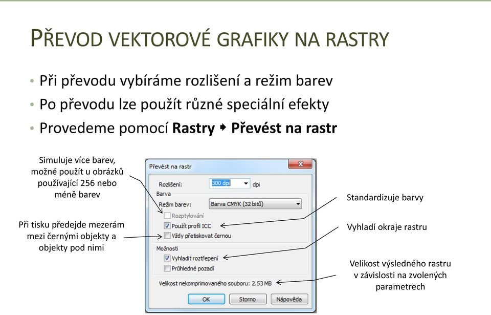 obrázků používající 256 nebo méně barev Standardizuje barvy Při tisku předejde mezerám mezi černými