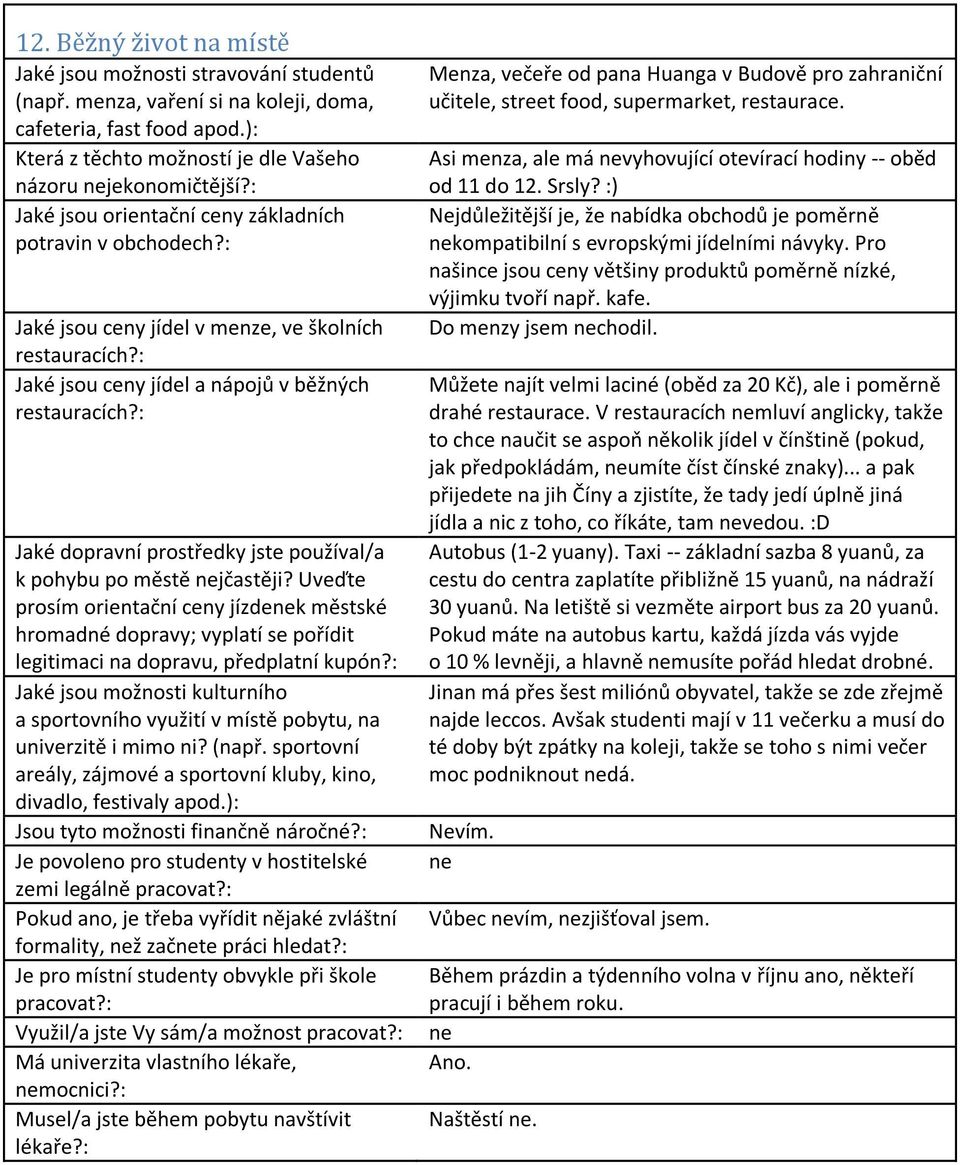 : Jaké dopravní prostředky jste používal/a k pohybu po městě jčastěji? Uveďte prosím orientační ceny jízdek městské hromadné dopravy; vyplatí se pořídit legitimaci na dopravu, předplatní kupón?