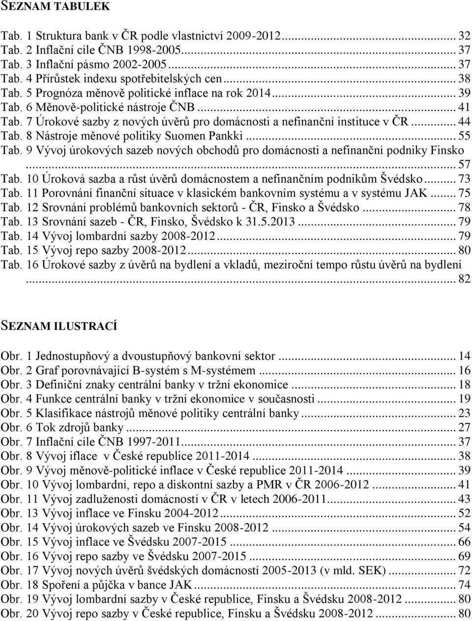 8 Nástroje měnové politiky Suomen Pankki... 55 Tab. 9 Vývoj úrokových sazeb nových obchodů pro domácnosti a nefinanční podniky Finsko... 57 Tab.