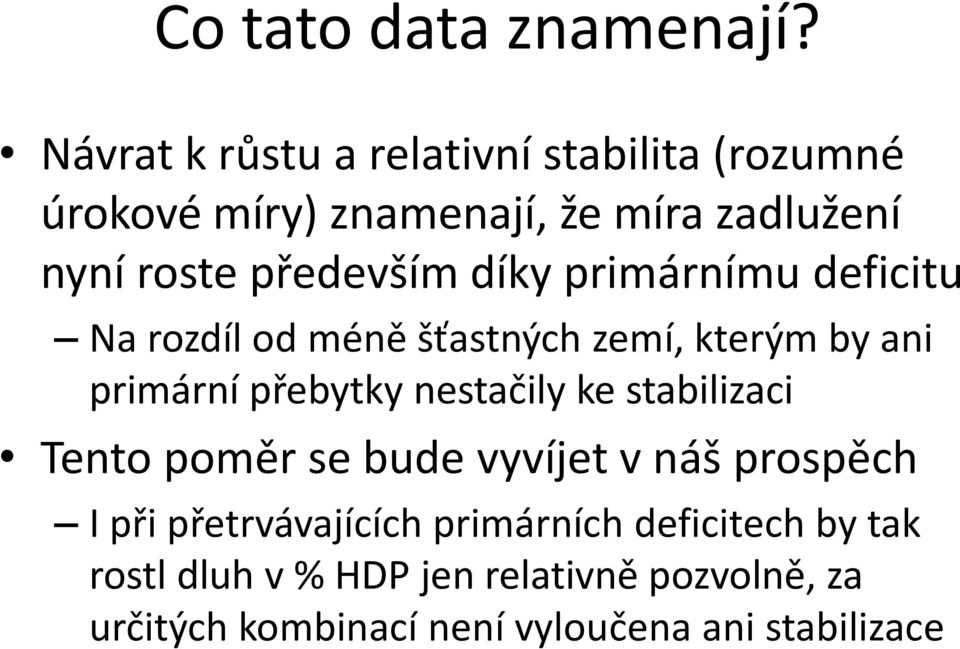 díky primárnímu deficitu Na rozdíl od méně šťastných zemí, kterým by ani primární přebytky nestačily ke