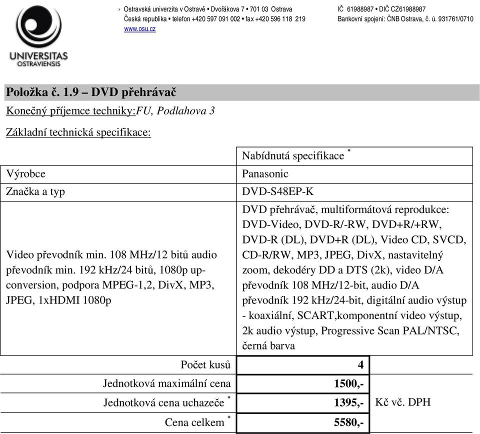 DVD-R/-RW, DVD+R/+RW, DVD-R (DL), DVD+R (DL), Video CD, SVCD, CD-R/RW, MP3, JPEG, DivX, nastavitelný zoom, dekodéry DD a DTS (2k), video D/A převodník 108 MHz/12-bit,