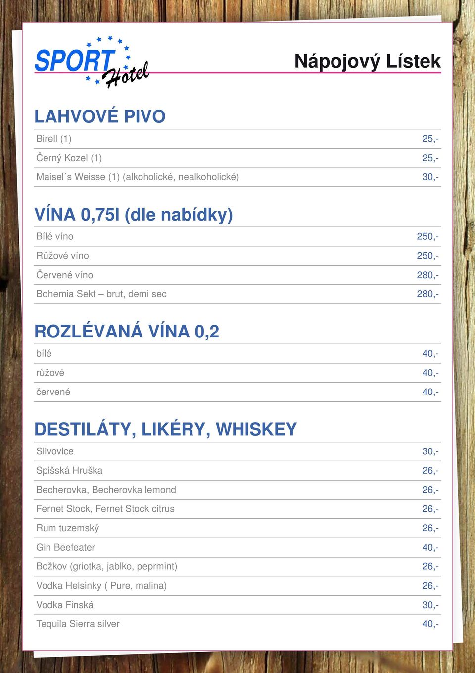 DESTILÁTY, LIKÉRY, WHISKEY Slivovice 30,- Spišská Hruška 26,- Becherovka, Becherovka lemond 26,- Fernet Stock, Fernet Stock citrus 26,- Rum
