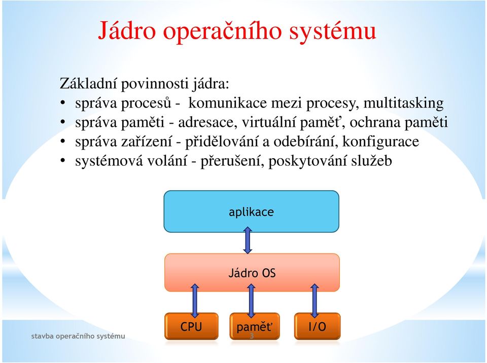 paměť, ochrana paměti správa zařízení - přidělování a odebírání,