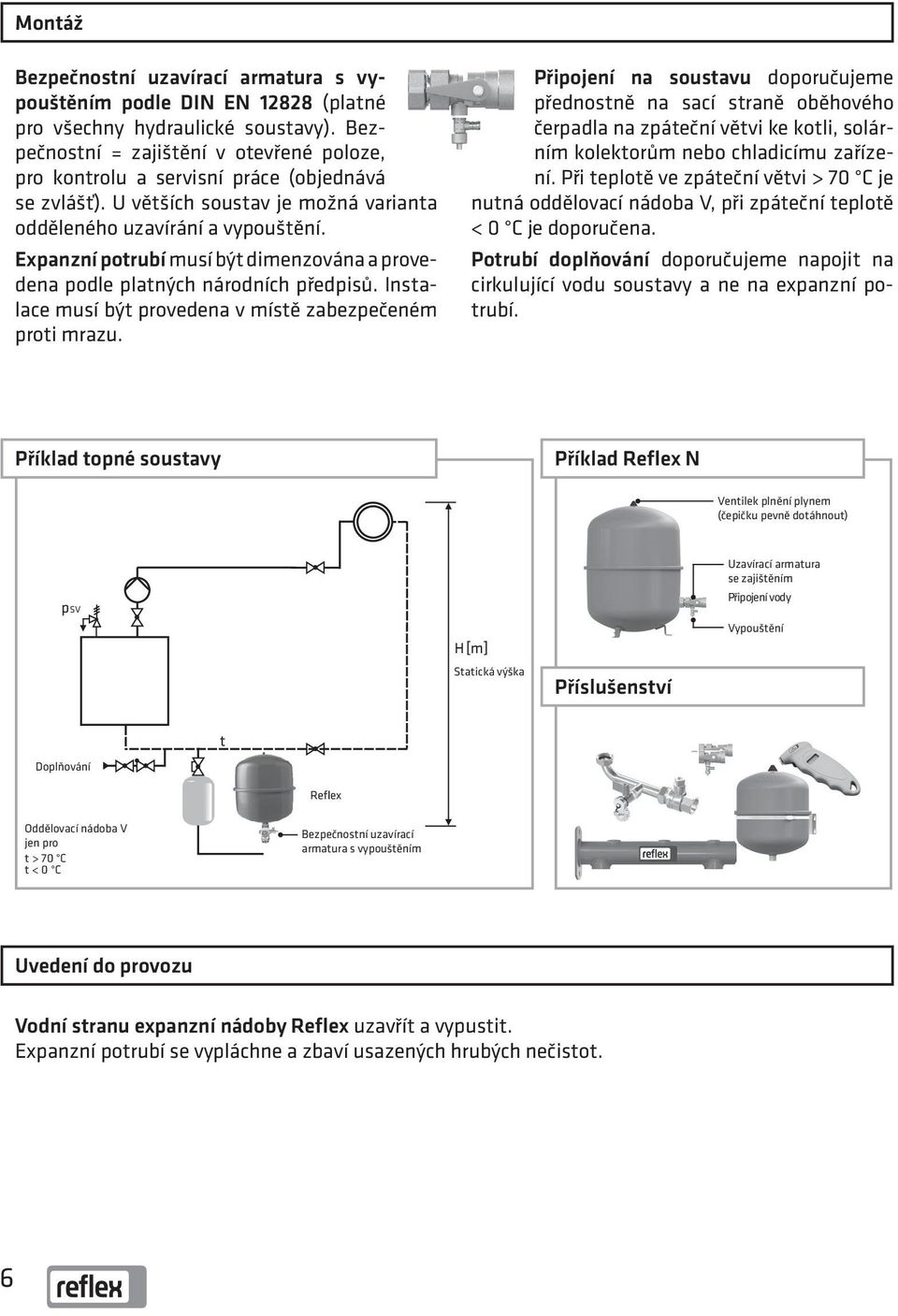 Expanzní potrubí musí být dimenzována a provedena podle platných národních předpisů. Instalace musí být provedena v místě zabezpečeném proti mrazu.