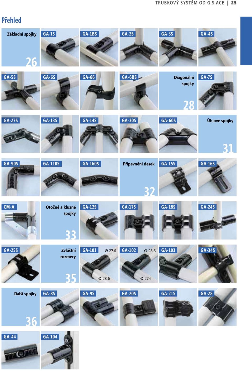 k y GA-7S 28 GA-27S GA-13S GA-14S GA-S GA-60S Úhlové spojky 31 GA-90S GA-110S GA-160S Přípevnění desek GA-15S