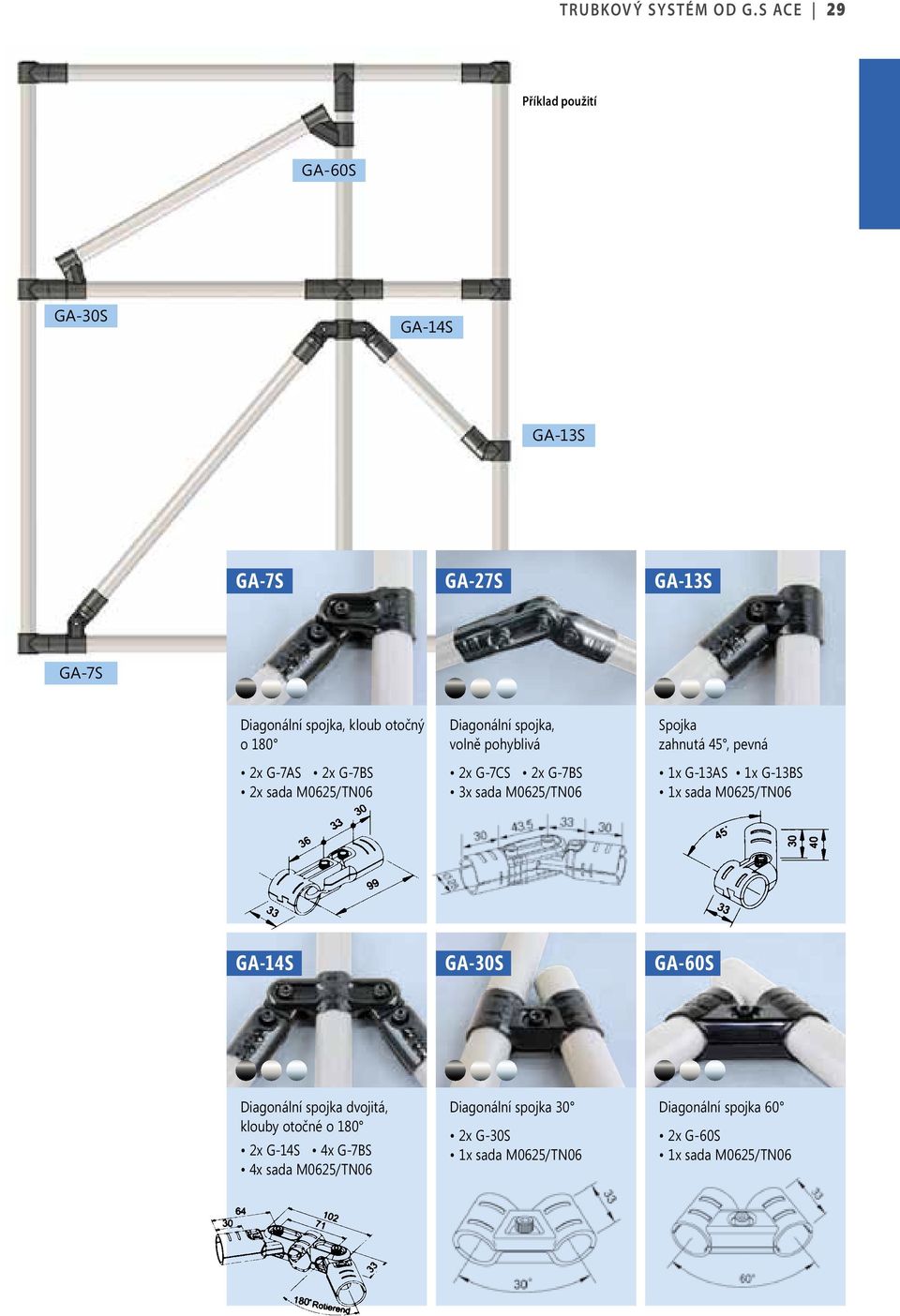180 2x G-7AS 2x G-7BS 2x sada M0625/TN06 Diagonální spojka, volně pohyblivá 2x G-7CS 2x G-7BS 3x sada