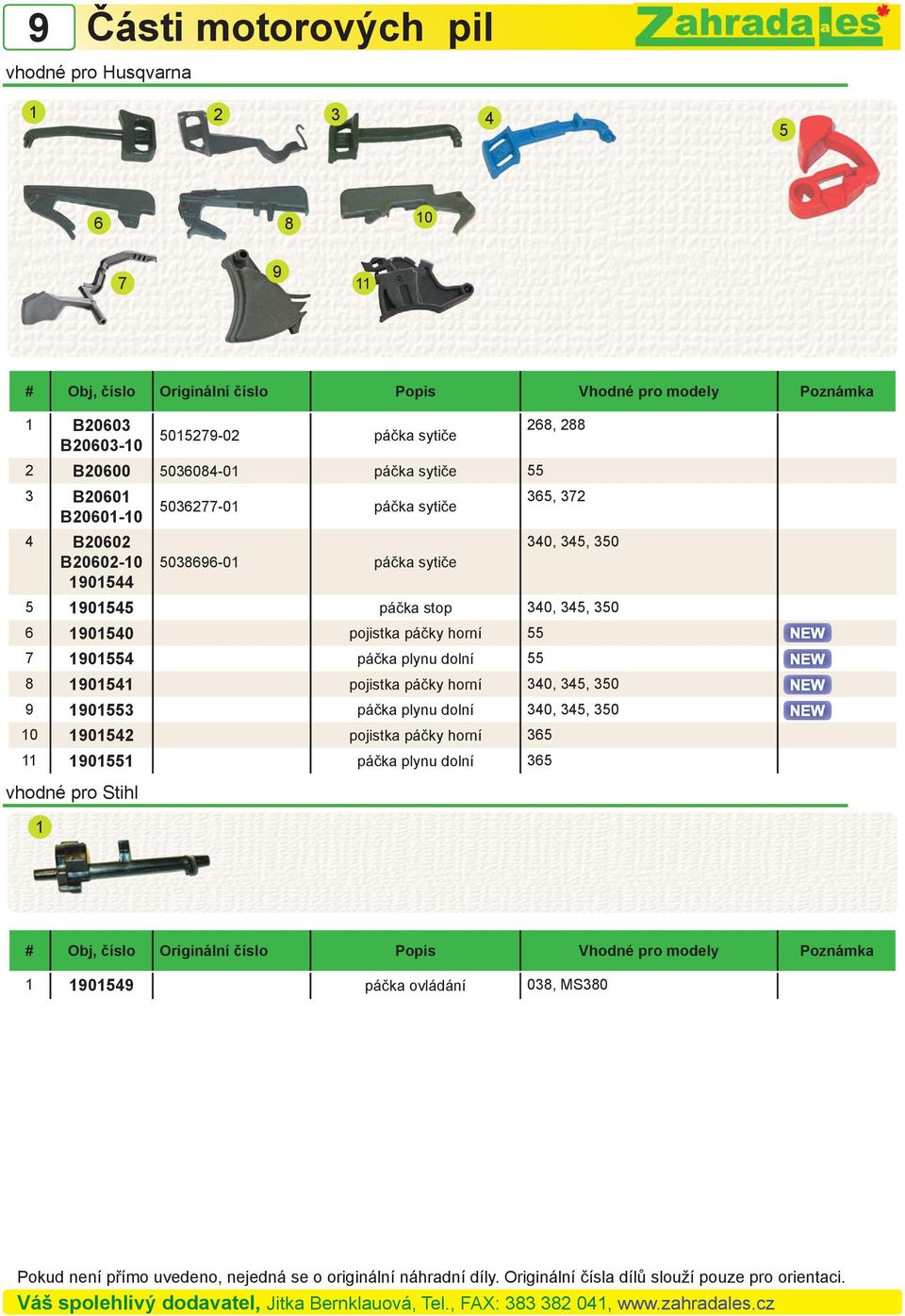stop 340, 345, 350 6 101540 pojistka páčky horní 55 7 101554 páčka plynu dolní 55 8 101541 pojistka páčky horní 340, 345, 350 101553 páčka plynu dolní 340,