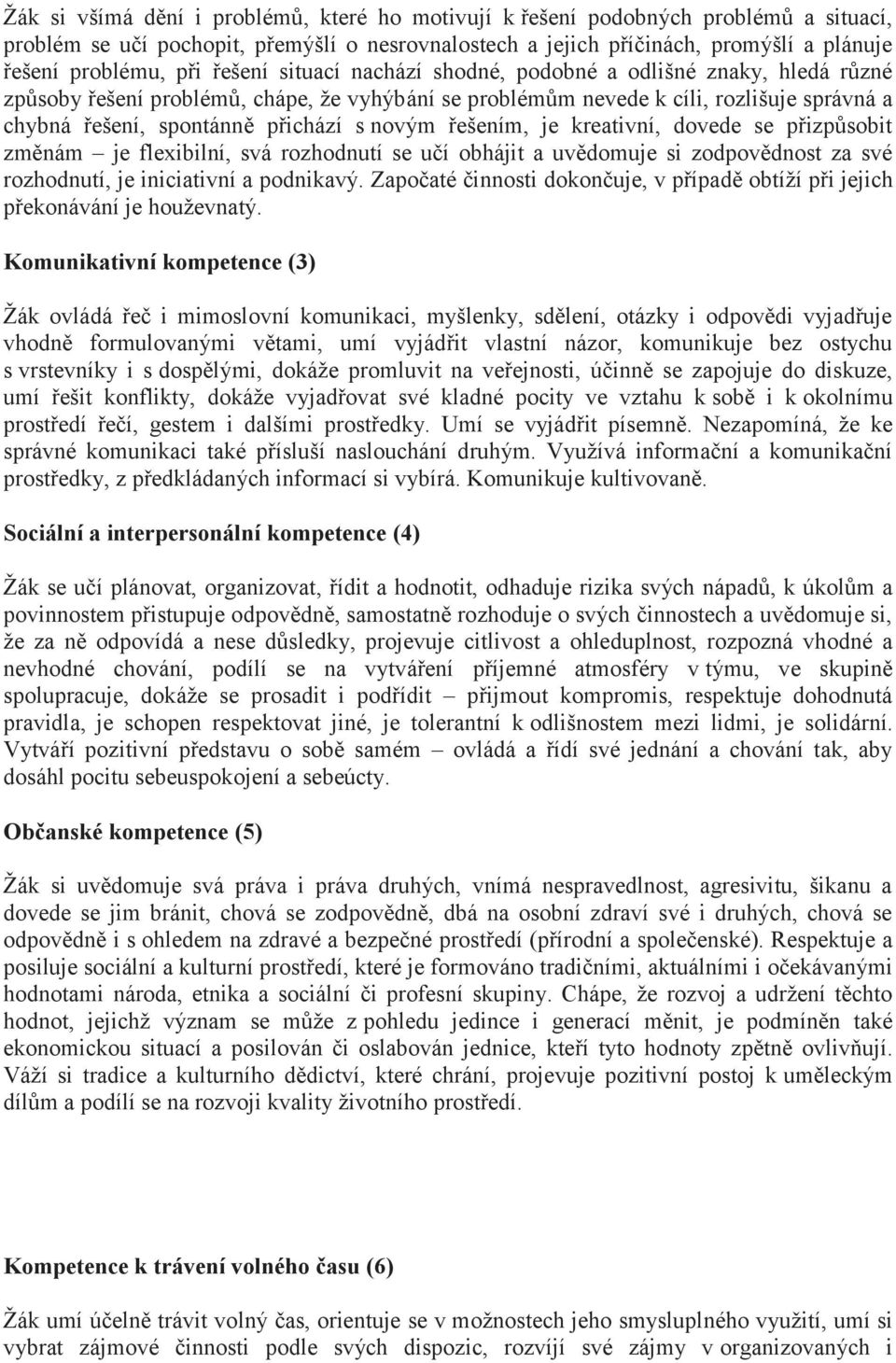 novým řešením, je kreativní, dovede se přizpůsobit změnám je flexibilní, svá rozhodnutí se učí obhájit a uvědomuje si zodpovědnost za své rozhodnutí, je iniciativní a podnikavý.