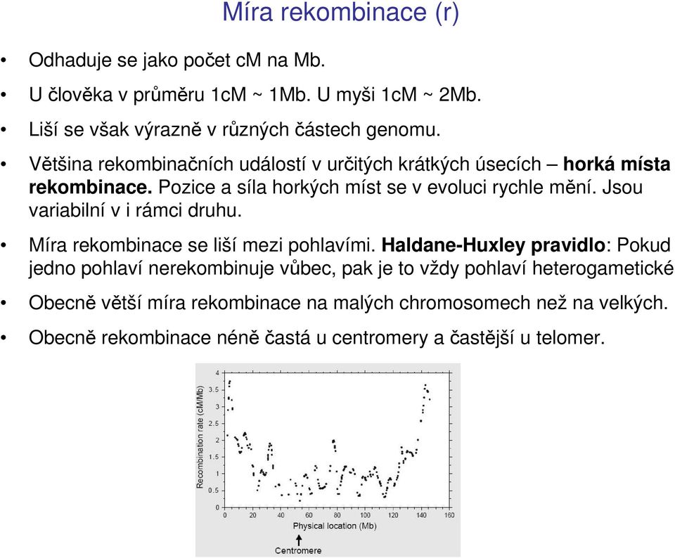 Jsou variabilní v i rámci druhu. Míra rekombinace se liší mezi pohlavími.