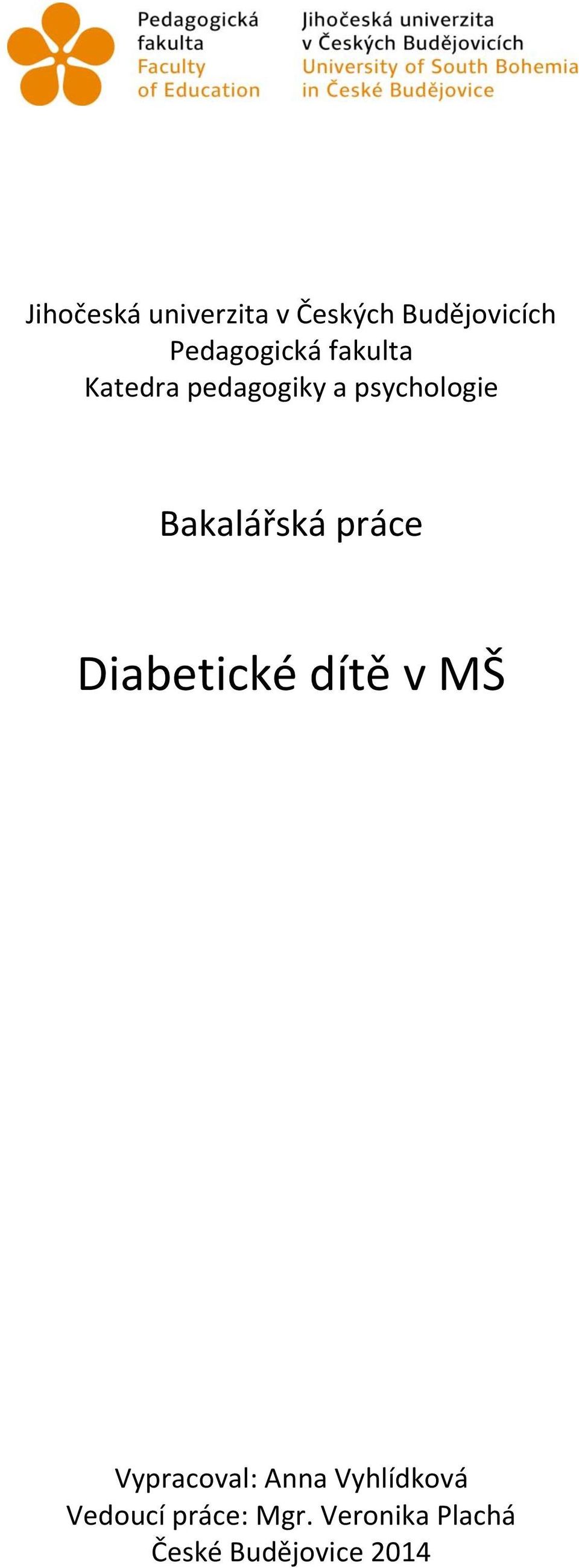 Bakalářská práce Diabetické dítě v MŠ Vypracoval: Anna