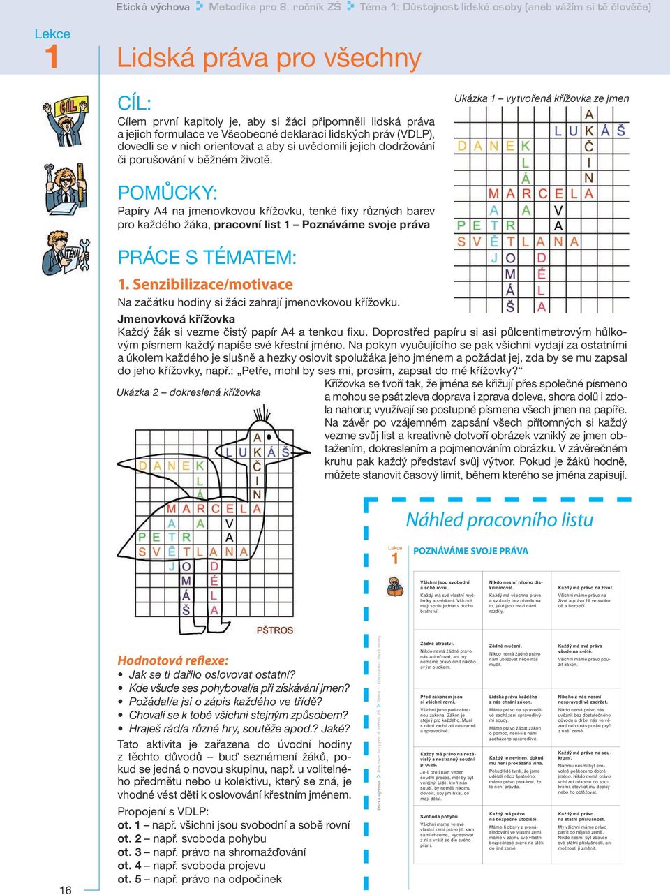 deklaraci lidských práv (VDLP), dovedli se v nich orientovat a aby si uvědomili jejich dodržování či porušování v běžném životě.