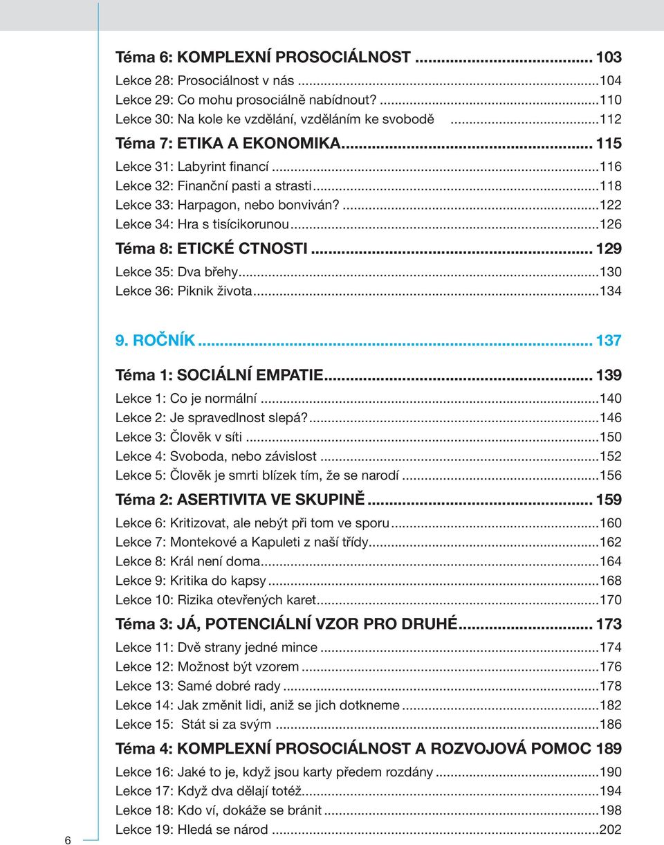 ..134 9. ROČNÍK... 137 6 Téma 1: SOCIÁLNÍ EMPATIE... 139 1: Co je normální...140 2: Je spravedlnost slepá?...146 3: Člověk v síti...150 4: Svoboda, nebo závislost.