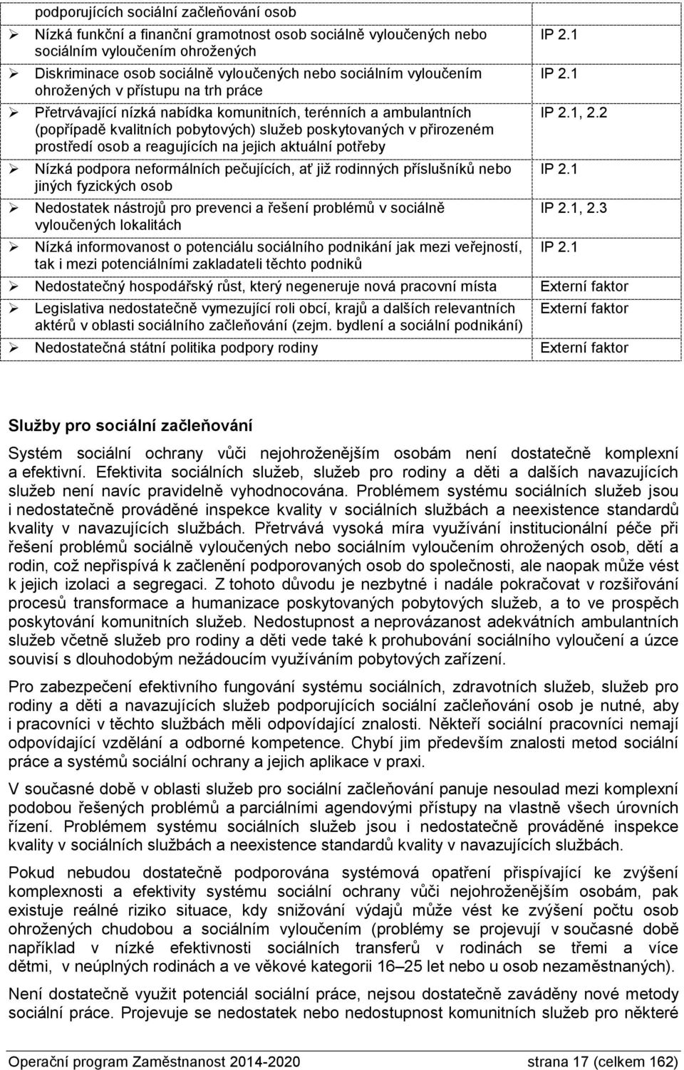 reagujících na jejich aktuální potřeby Nízká podpora neformálních pečujících, ať již rodinných příslušníků nebo jiných fyzických osob Nedostatek nástrojů pro prevenci a řešení problémů v sociálně