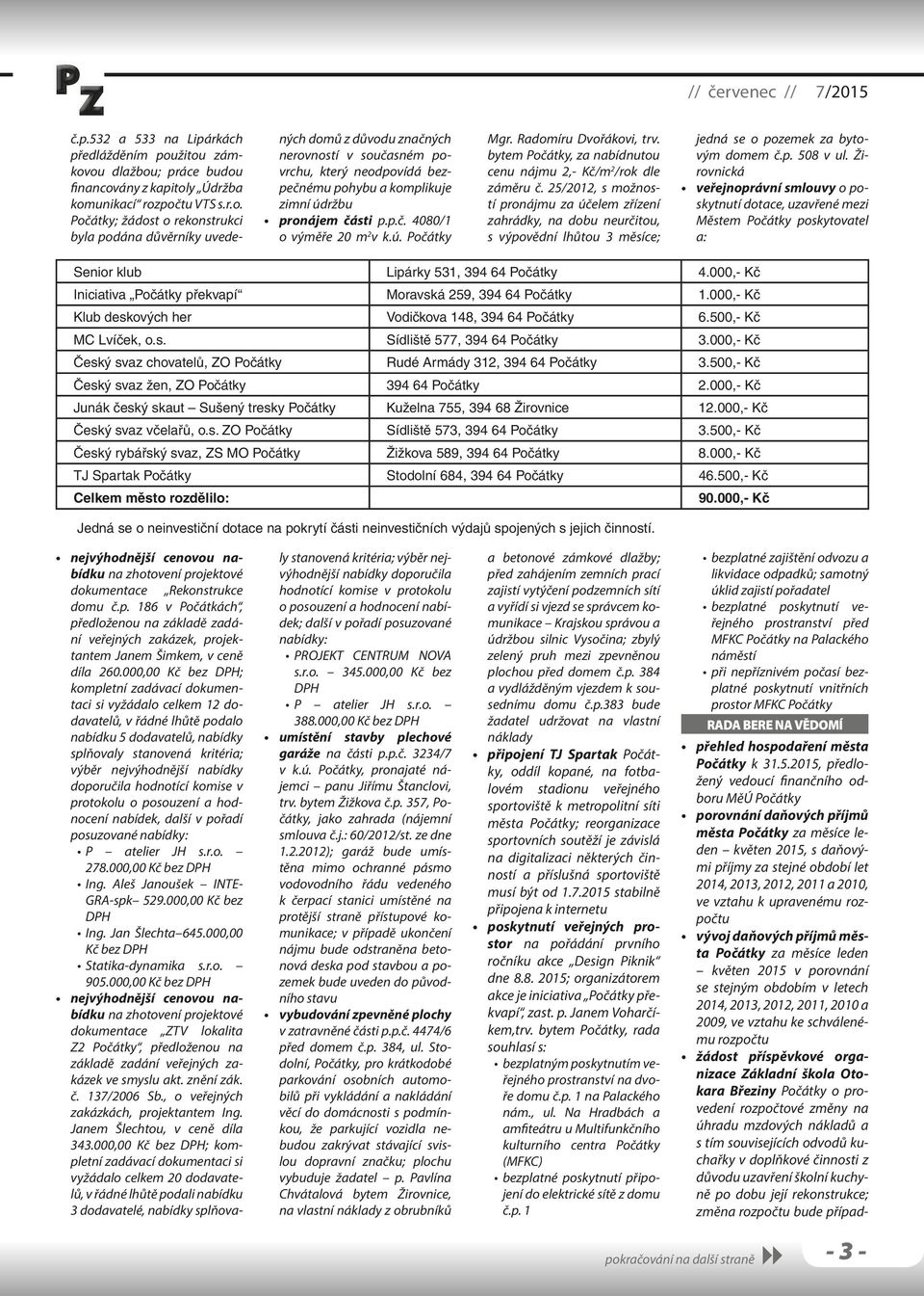 současném povrchu, který neodpovídá bezpečnému pohybu a komplikuje zimní údržbu pronájem části p.p.č. 4080/1 o výměře 20 m 2 v k.ú. Počátky Mgr. Radomíru Dvořákovi, trv.