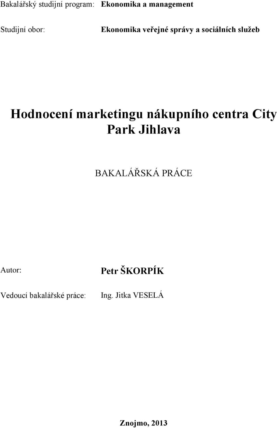 marketingu nákupního centra City Park Jihlava BAKALÁŘSKÁ PRÁCE