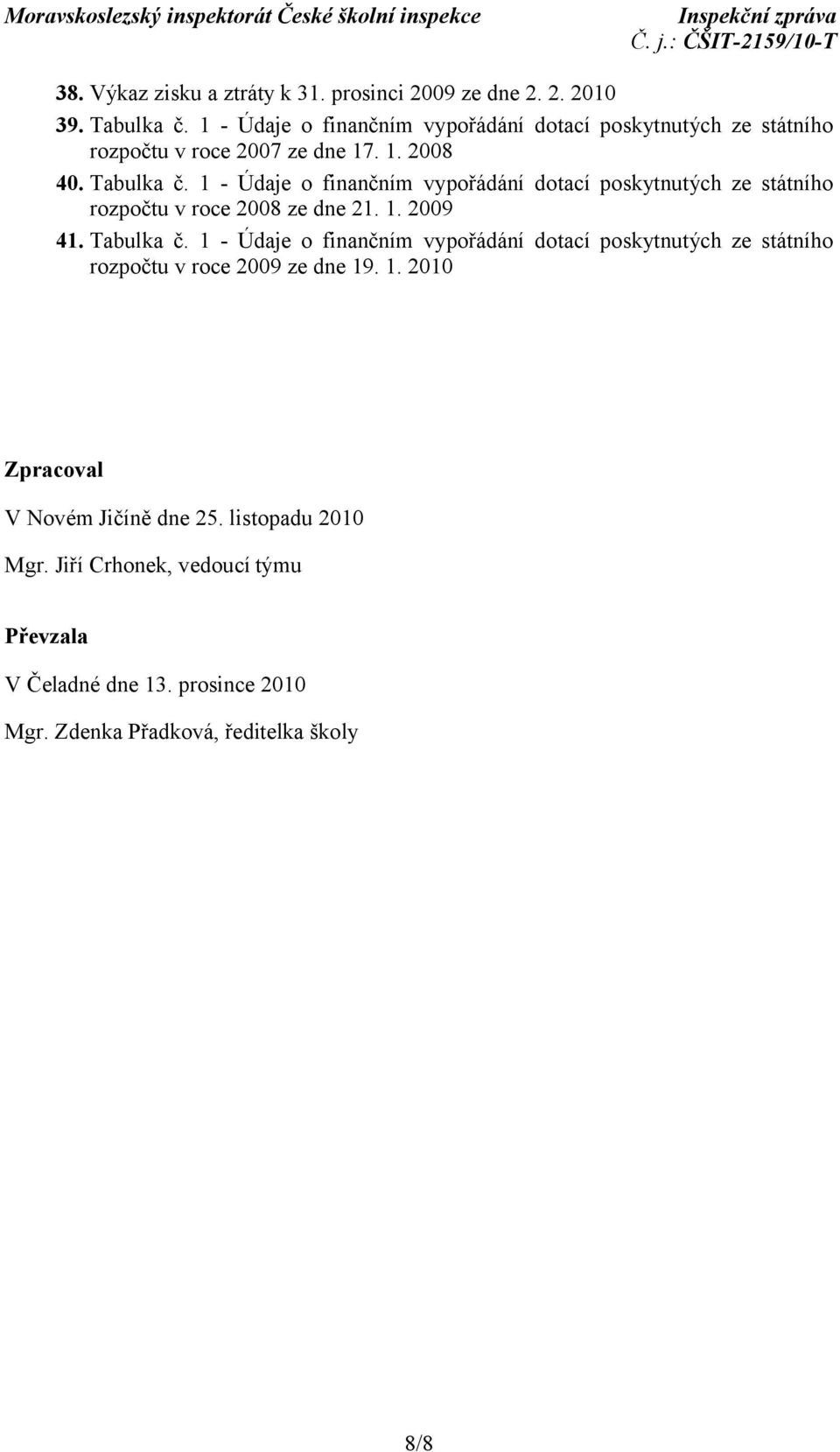 1 - Údaje o finančním vypořádání dotací poskytnutých ze státního rozpočtu v roce 2008 ze dne 21. 1. 2009 41. Tabulka č.