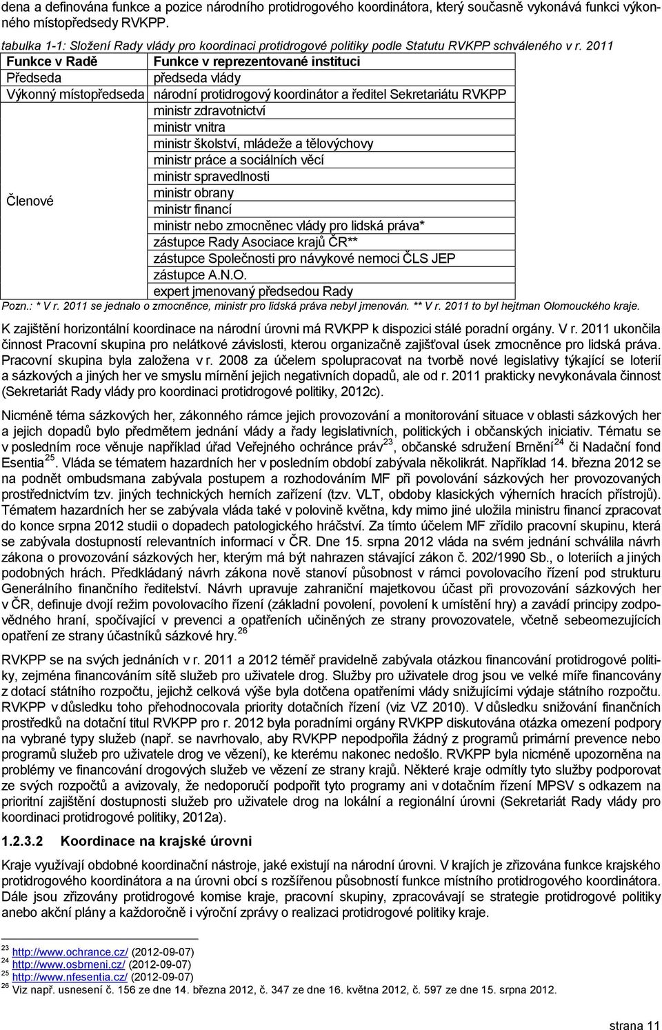 2011 Funkce v Radě Funkce v reprezentované instituci Předseda předseda vlády Výkonný místopředseda národní protidrogový koordinátor a ředitel Sekretariátu RVKPP ministr zdravotnictví ministr vnitra