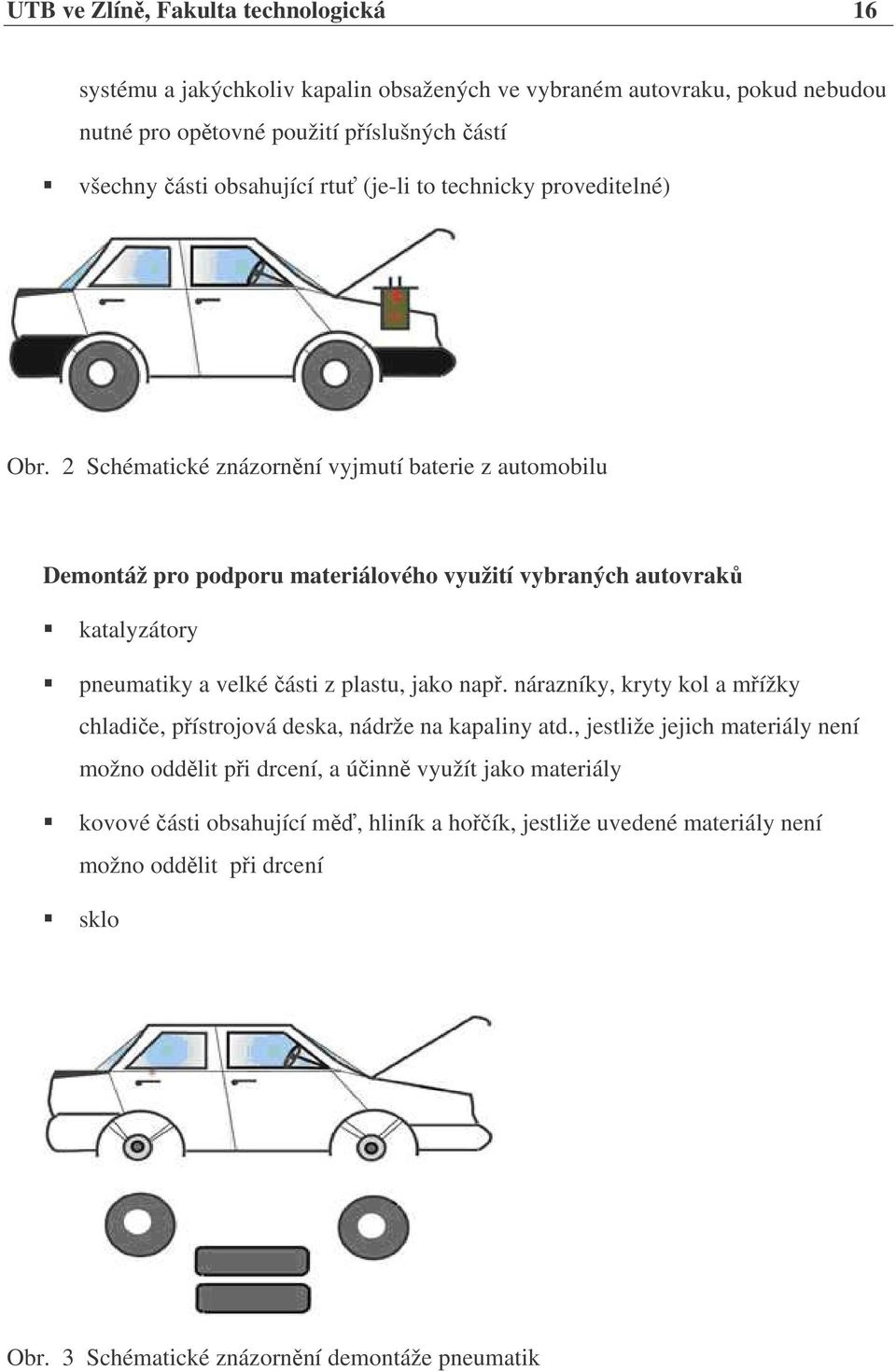 2 Schématické znázornní vyjmutí baterie z automobilu Demontáž pro podporu materiálového využití vybraných autovrak katalyzátory pneumatiky a velké ásti z plastu, jako nap.