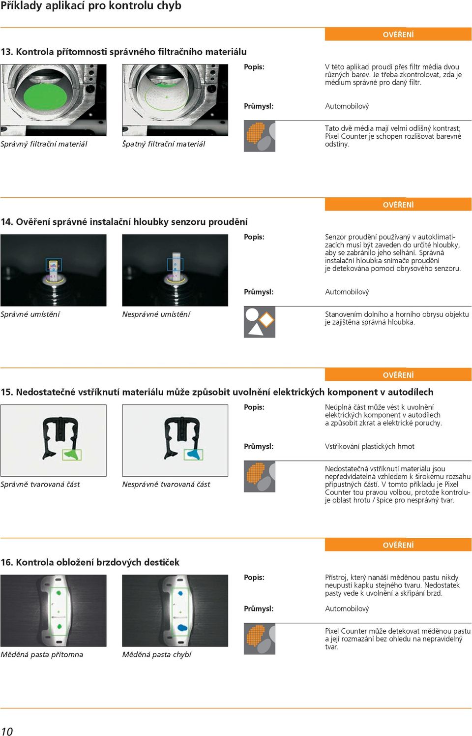 Správný filtrační materiál Špatný filtrační materiál Tato dvě média mají velmi odlišný kontrast; Pixel Counter je schopen rozlišovat barevné odstíny. 14.