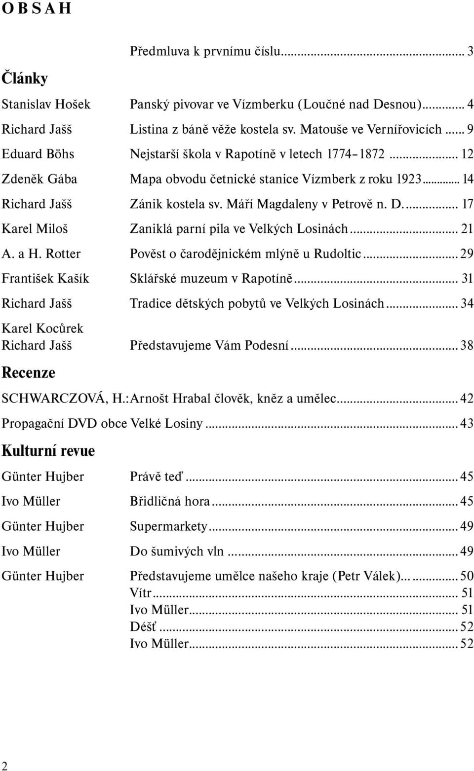 .. 17 Karel Miloš Zaniklá parní pila ve Velkých Losinách... 21 A. a H. Rotter Pověst o čarodějnickém mlýně u Rudoltic...29 František Kašík Sklářské muzeum v Rapotíně.