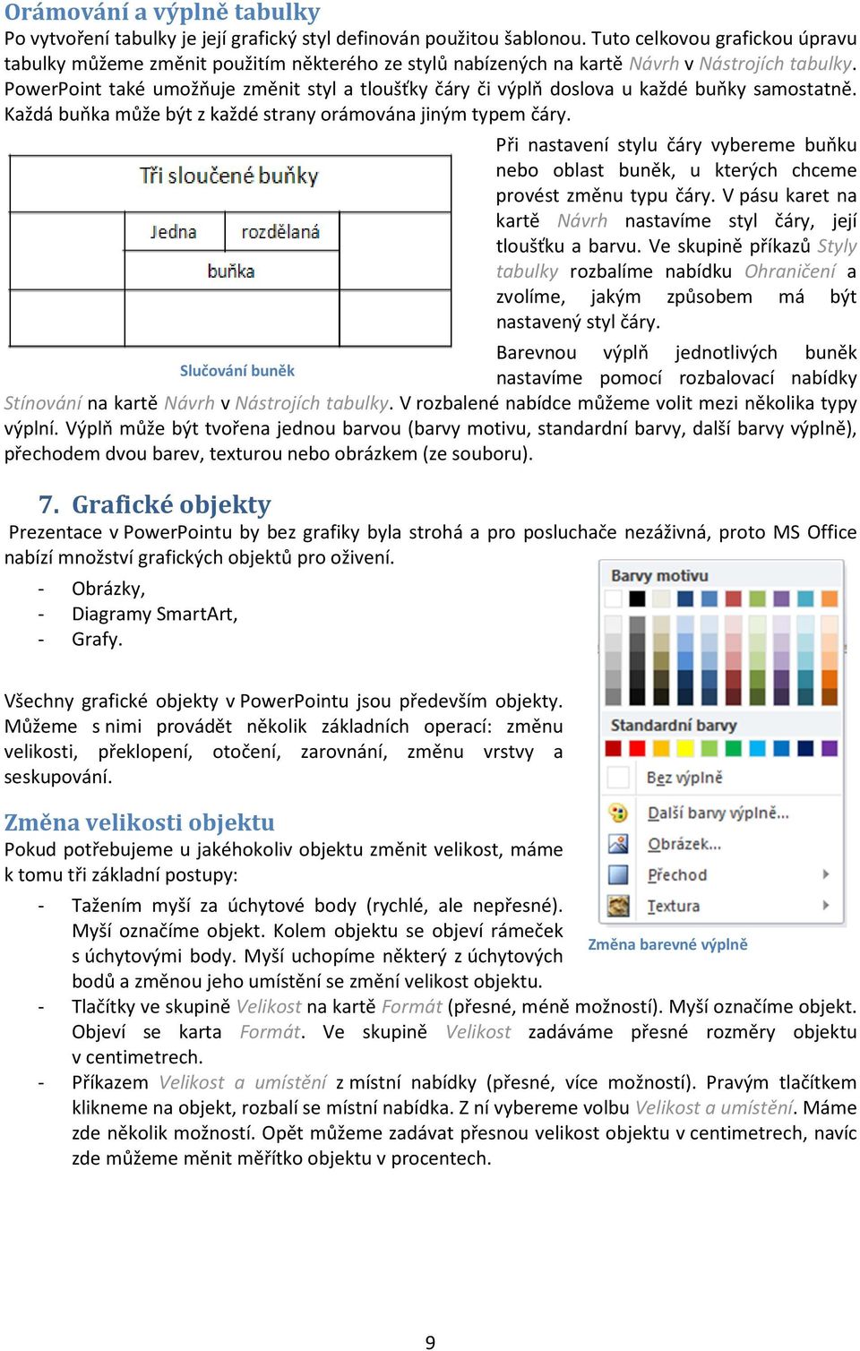 PowerPoint také umožňuje změnit styl a tloušťky čáry či výplň doslova u každé buňky samostatně. Každá buňka může být z každé strany orámována jiným typem čáry.