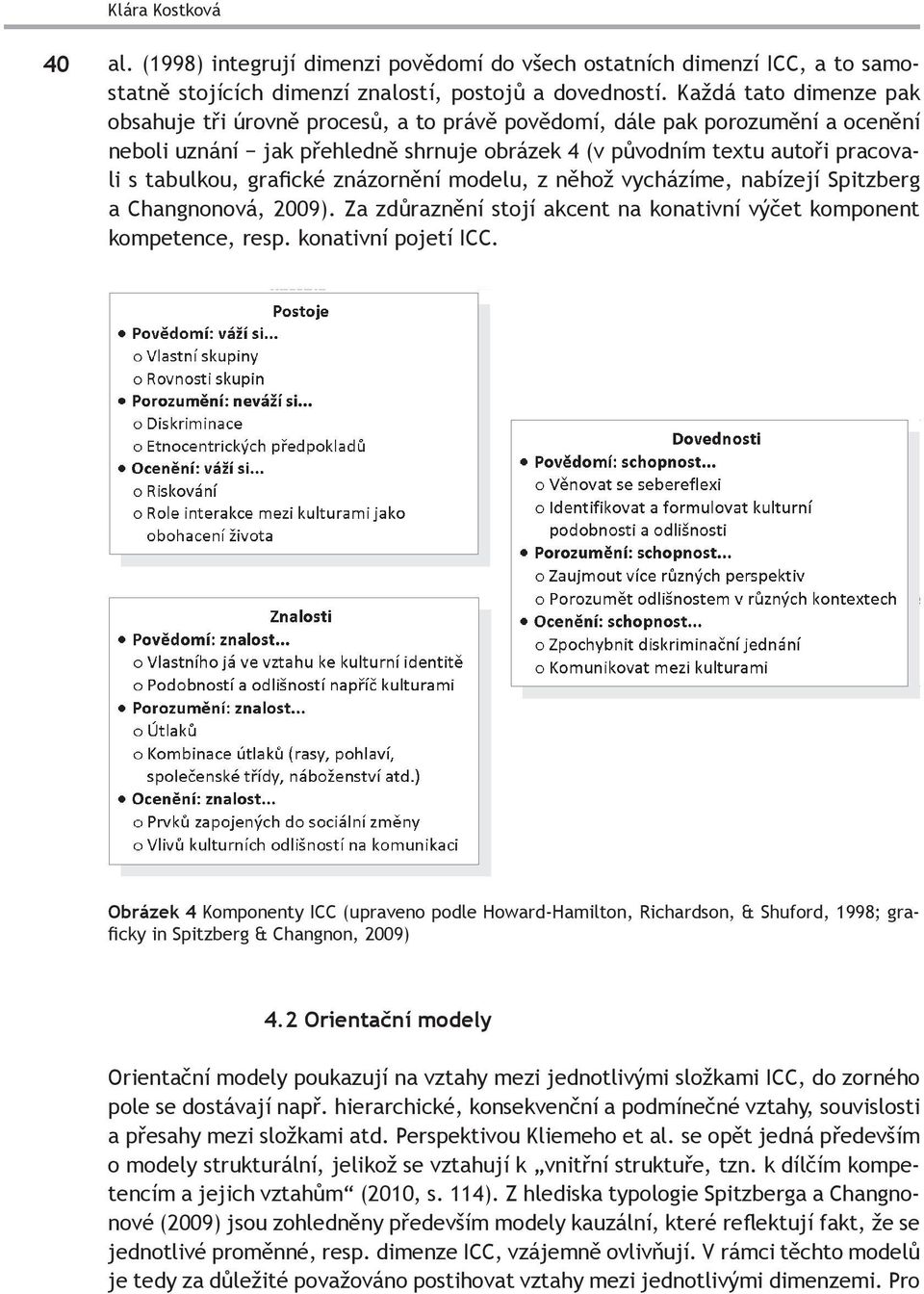 grafické znázornění modelu, z něhož vycházíme, nabízejí Spitzberg a Changnonová, 2009). Za zdůraznění stojí akcent na konativní výčet komponent kompetence, resp. konativní pojetí ICC.