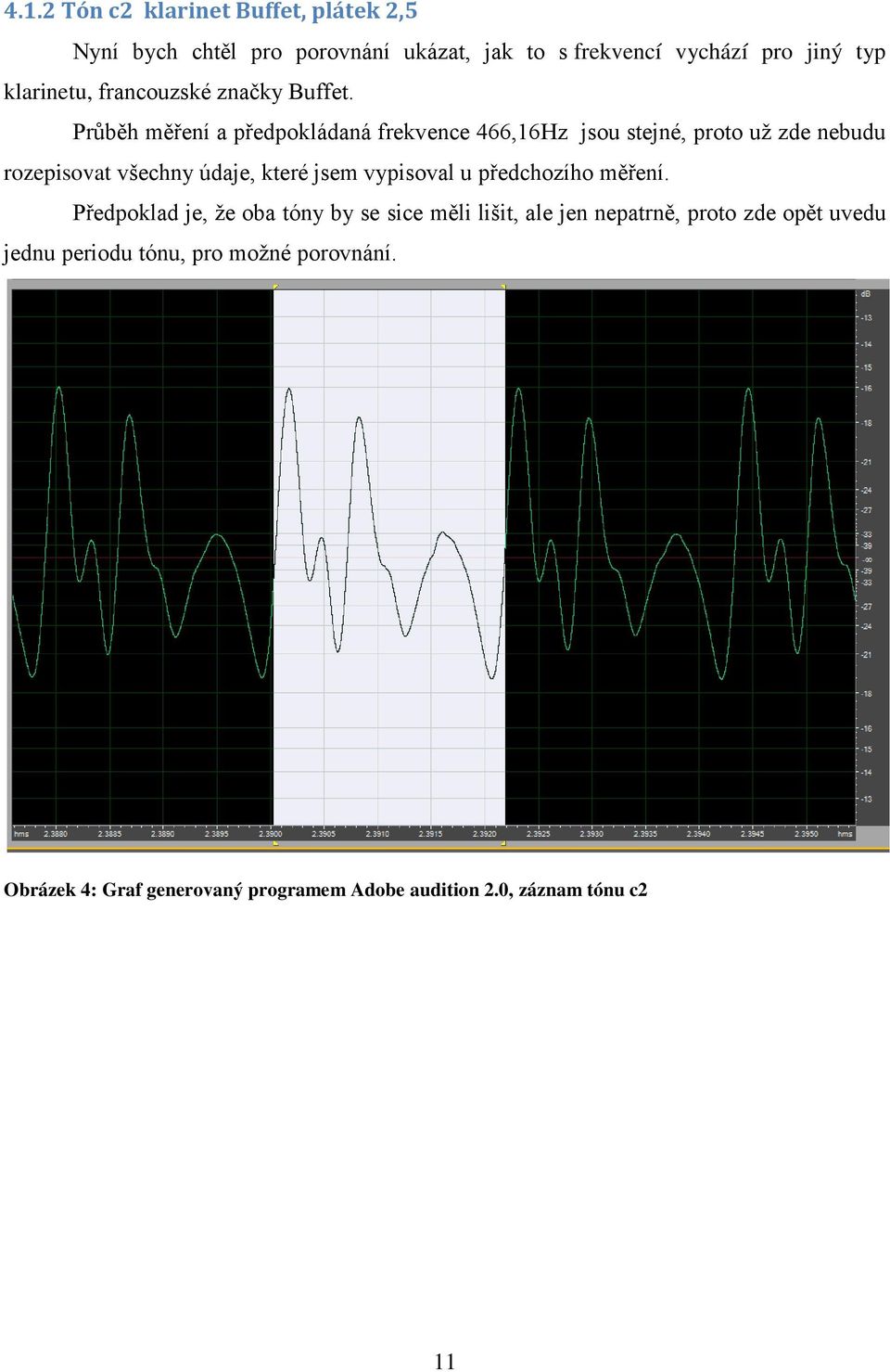 Průběh měření a předpokládaná frekvence 466,16Hz jsou stejné, proto už zde nebudu rozepisovat všechny údaje, které jsem