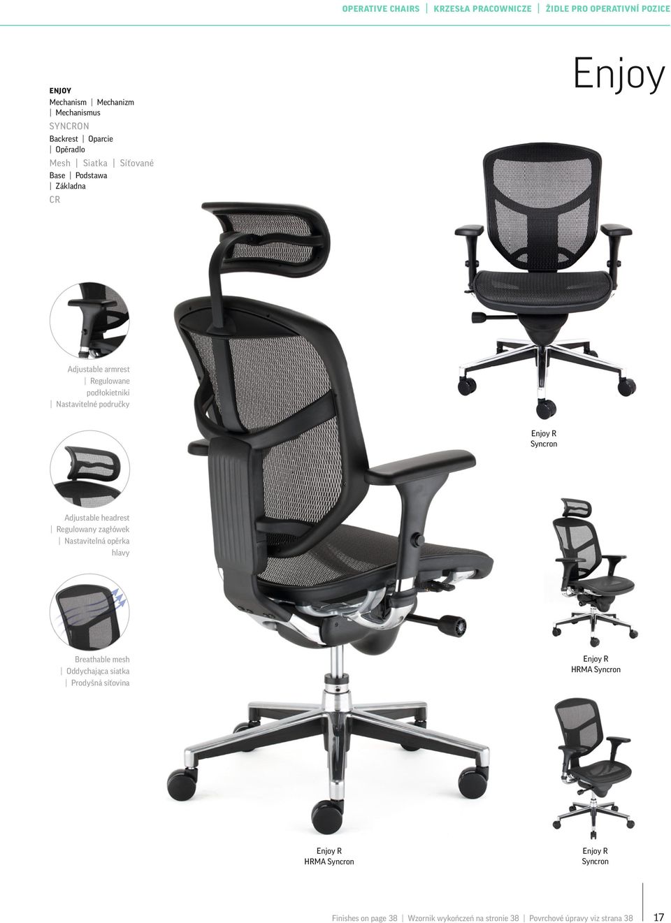 R Syncron Adjustable headrest Regulowany zagłówek Nastavitelná opěrka hlavy Breathable mesh Oddychająca siatka Prodyšná síťovina