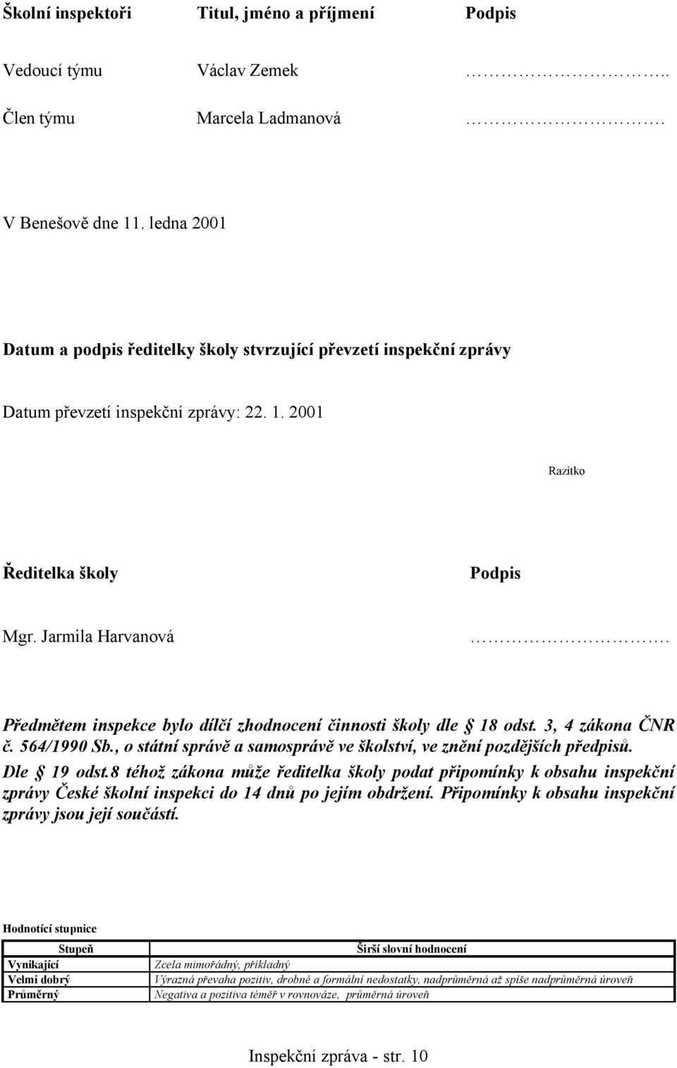 Předmětem inspekce bylo dílčí zhodnocení činnosti školy dle 18 odst. 3, 4 zákona ČNR č. 564/1990 Sb., o státní správě a samosprávě ve školství, ve znění pozdějších předpisů. Dle 19 odst.