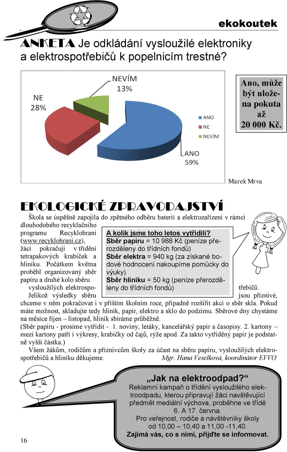 cz), ţáci pokračují v třídění tetrapakových krabiček a hliníku. Počátkem května proběhl organizovaný sběr papíru a druhé kolo sběru vyslouţilých elektrospo- A kolik jsme toho letos vytřídili?