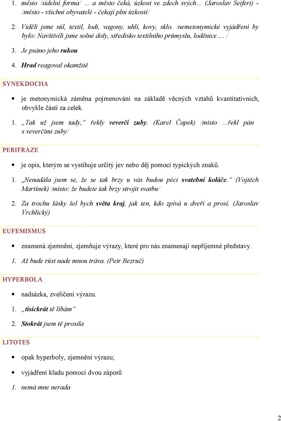 Hrad reagoval okamžitě SYNEKDOCHA je metonymická záměna pojmenování na základě věcných vztahů kvantitativních, obvykle části za celek. 1. Tak už jsem tady, řekly veverčí zuby.