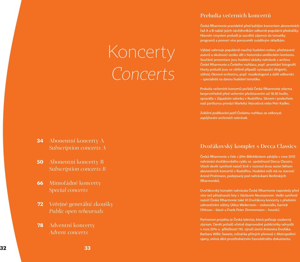 Koncerty Concerts Výklad zahrnuje populárně-naučný hudební rozbor, představení autorů a okolností vzniku děl v historicko-uměleckém kontextu.