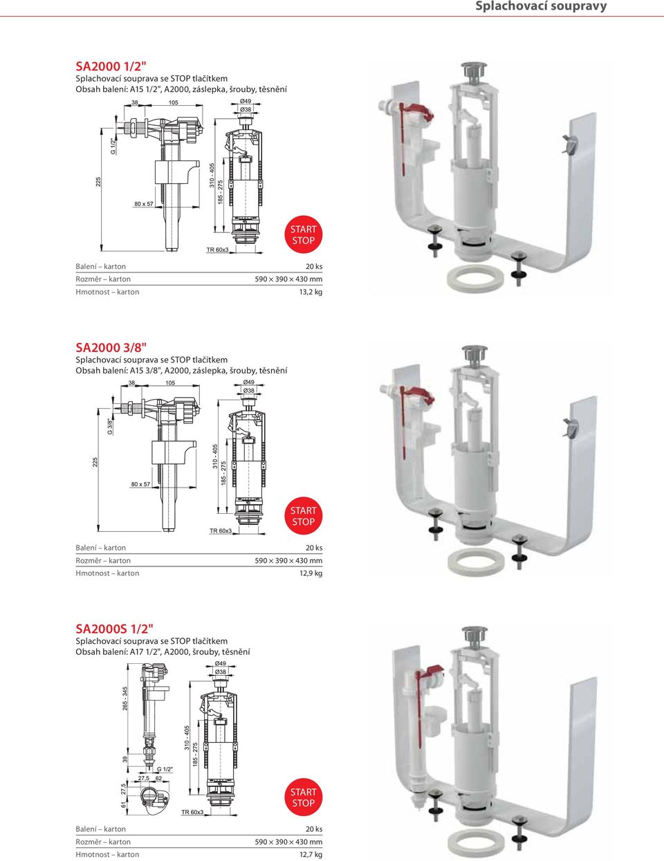 tlačítkem Obsah balení: A15 3/8", A2000, záslepka, šrouby, těsnění START STOP 12,9 kg SA2000S