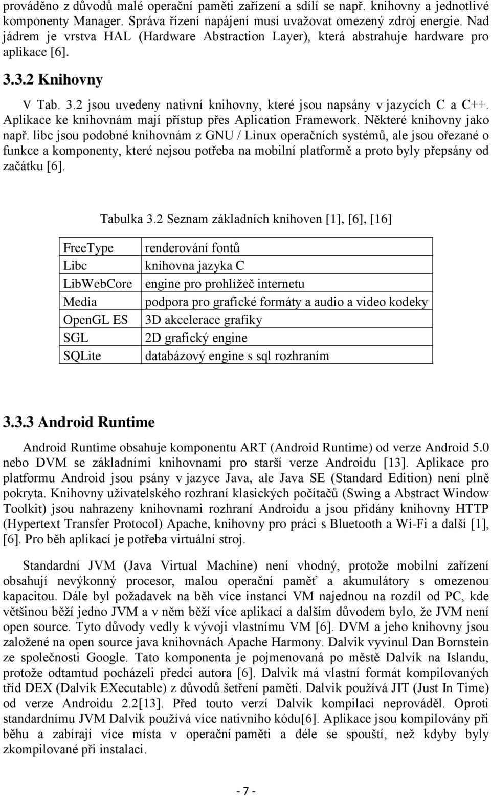 Aplikace ke knihovnám mají přístup přes Aplication Framework. Některé knihovny jako např.